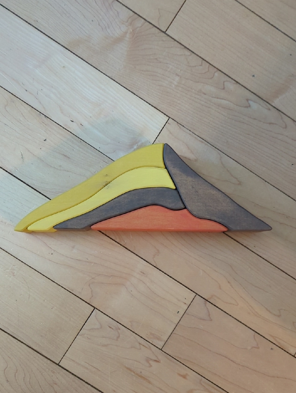 Black Toys Wooden Layered Volcano Mountain Puzzle - Yellow, Orange, Gray